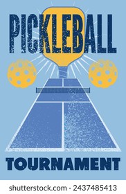 Pickleball Tournament typographical vintage grunge style poster design. Retro vector illustration.