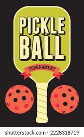 Pickleball Tournament typographical vintage style poster design. Retro vector illustration.