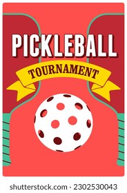 Pickleball Tournament typographical vintage style poster design. Retro vector illustration.