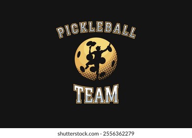 pickleball t-shirt design template in vintage style with a ball and pickleball player silhouette. It's great for t-shirt, jacket, team jersey, etc.