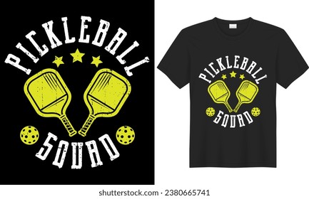 Pickleball typography lettering vector graphic t-shirt design. Pickleball squad. vintage retro style, Funny Pickleball Lover, Gifts, Posters, Greeting Cards, Textiles, and Sticker Vector Illustration.