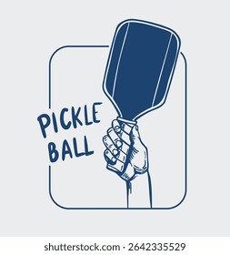 Pickleball, vector doodle hand drawn sketch, monochrome illustration