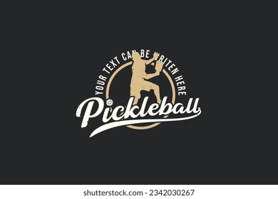 pickleball vector graphic with a combination of a pickleball player, circle, and lettering in emblem shape and vintage style. Great for logos, t-shirts, stickers, etc.