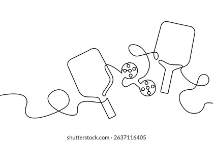 Pickleball. Vector illustration isolated on white background. Continuous line drawing style.