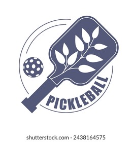 Pickleball vector illustration. Pickleball label, badge, design element. Sport design vector illustration. Sport print. Retro vintage illustration. Racket or paddle and ball