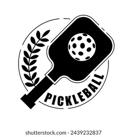 Pickleball vector illustration. Pickleball label, badge, design element. Sport design vector illustration. Sport print. Retro vintage illustration. Racket or paddle and ball