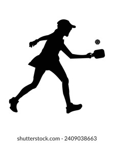 Pickleball Women Player Black Vector. You can use it as club logo, banner design etc.