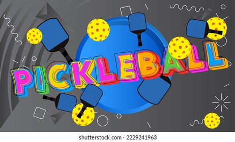 Pickleball. Word written with Children's font in cartoon style.