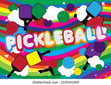 Pickleball. Word written with Children's font in cartoon style.