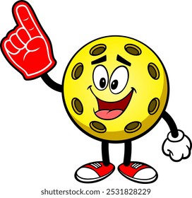 Pickleball Yellow Ball with Foam Finger, Hand Drawn Vector illustration, Isolated On Transparent Background
