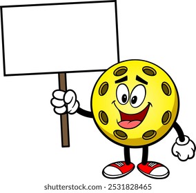 Pickleball Yellow Ball with Sign, Hand Drawn Vector illustration, Isolated On Transparent Background
