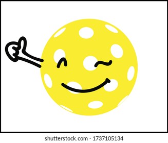 Pickleball yellow ball with smile ok gesture 