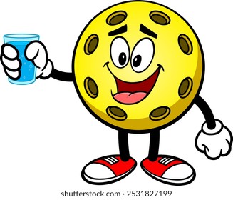 Pickleball Yellow Ball with Water, Hand Drawn Vector illustration, Isolated On Transparent Background
