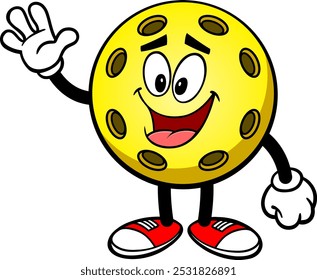 Pickleball Yellow Ball Waving, Hand Drawn Vector illustration, Isolated On Transparent Background