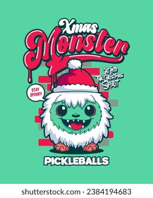 Pickleballs Funny Xmas Cartoon Illustration.