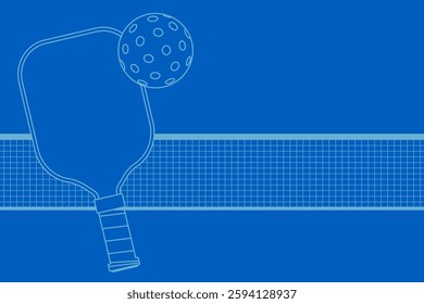 pickleballs and pickleball paddle and whiffle ball with net on blue background, sports courts vector illustration, no people. sport outdoor recreational.