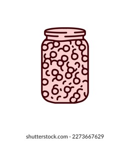 Pickled berries in a jar color line icon. Homemade canned food.