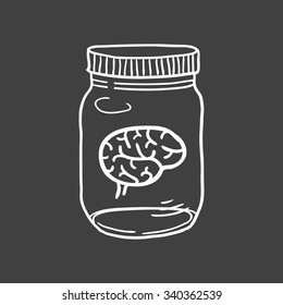 Pickled brain hand drawn icon, isolated on black background vector illustration