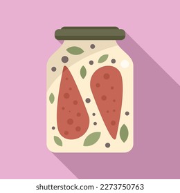 Pickled carrot jar icon flat vector. Glass food. Canning vegetable