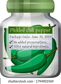 Pickled chilli pepper in glass jar illustration