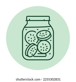Pickled chopped zucchini in a jar color line icon. Homemade canned food.