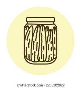 Maíz picado en un icono de la línea de color de un frasco. Comida casera en lata.