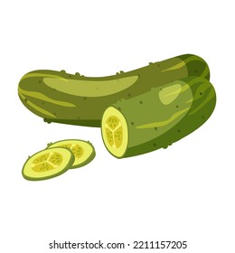 Pickled cucumber isolated on white background. Cartoon flat style. Vector illustration