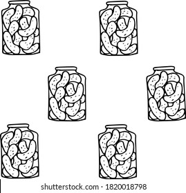 Pickled cucumber jar vector pattern. Black color