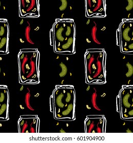 Pickled cucumber and pickled pepper in a jars pattern