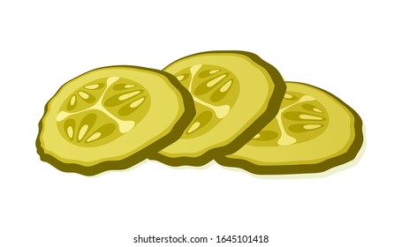 Pickled cucumber slice isolated on white background. Marinated pickled cucumber isolated. Vector Illustration.