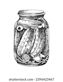 Pickled cucumbers in a glass jar vector