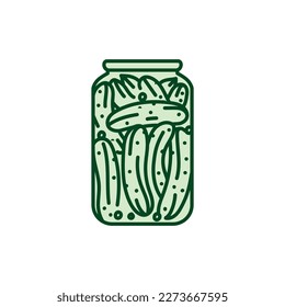 Pickled cucumbers in a jar color line icon. Homemade canned food.