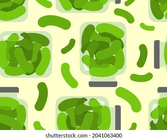 Pickled cucumbers in jar pattern seamless. vector background