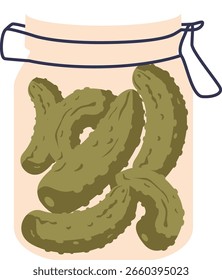 Pepinos en vinagre en Ilustración vectorial de tarro