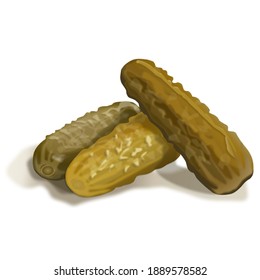 Pickled cucumbers on white background