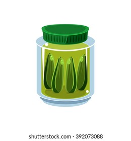 Pickled Cucumbers  In Transparent Jar Isolated Flat Vector Icon On White Backgroung In Simplified Manner