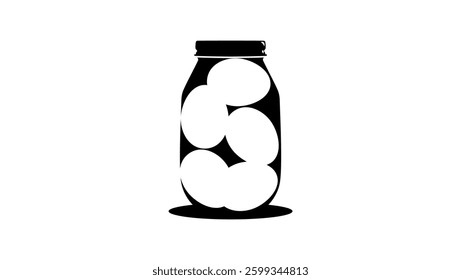Pickled eggs in a glass jar, black isolated silhouette