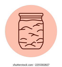 Mermelada de fruta recolectada en un icono de la línea de color de un frasco. Comida casera en lata.