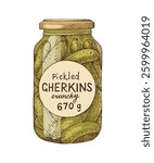 Pickled gherkins in a glass jar