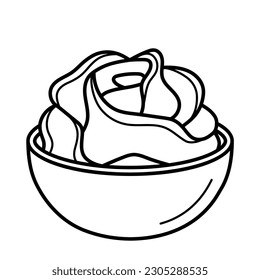 Pickled ginger slices in bowl. Gari for sushi. Japanese food. Doodle sketch style. Vector illustration isolated on white background.