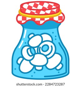 Pickled mushrooms in a jar vector cartoon illustration isolated on a white background.