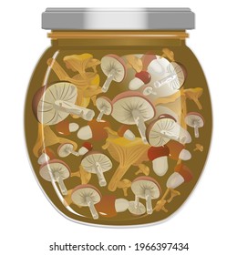 Pickled mushrooms in a jar. Vector illustration