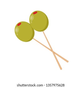 Pickled olives vector. stuffed olive skewer.