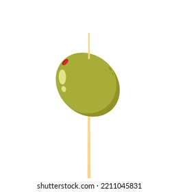 Pickled olives vector. stuffed olive skewer.