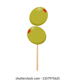 Pickled olives vector. Two stuffed olives on toothpick.