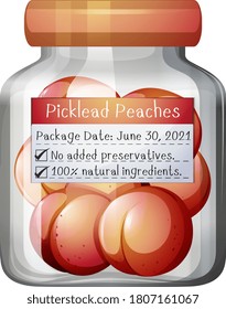 Pickled peaches preserve in glass jar illustration