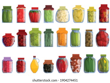 Pickled products icons set. Cartoon set of pickled products vector icons for web design