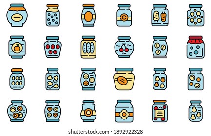 Pickled products icons set. Outline set of pickled products vector icons thin line color flat on white