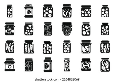 Pickled products icons set simple vector. Autumn canned. Canning carrot