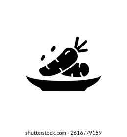Pickled Radish on Plate Icon - Black Filled Minimal Design
